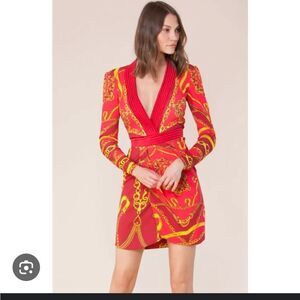 EUC Hale Bob Kadisha red gold chain back zip dress XS